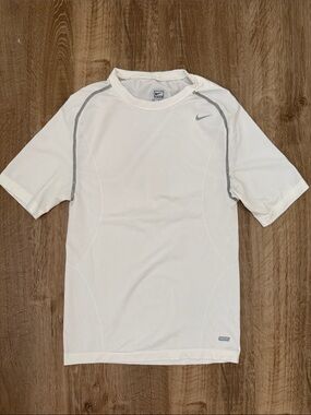 Nike White Athletic Dri-Fit Short Sleeve Tee with Gray Accents